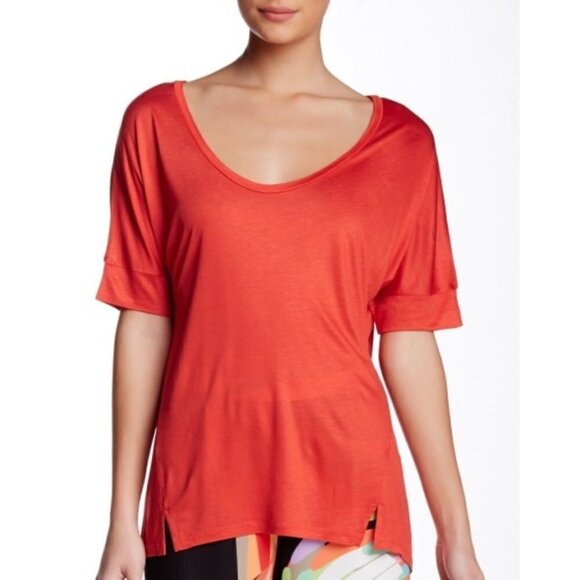 Trina Turk Jessnia Viscose Scoop-Neck Tee, Cherry - Picture 1 of 2